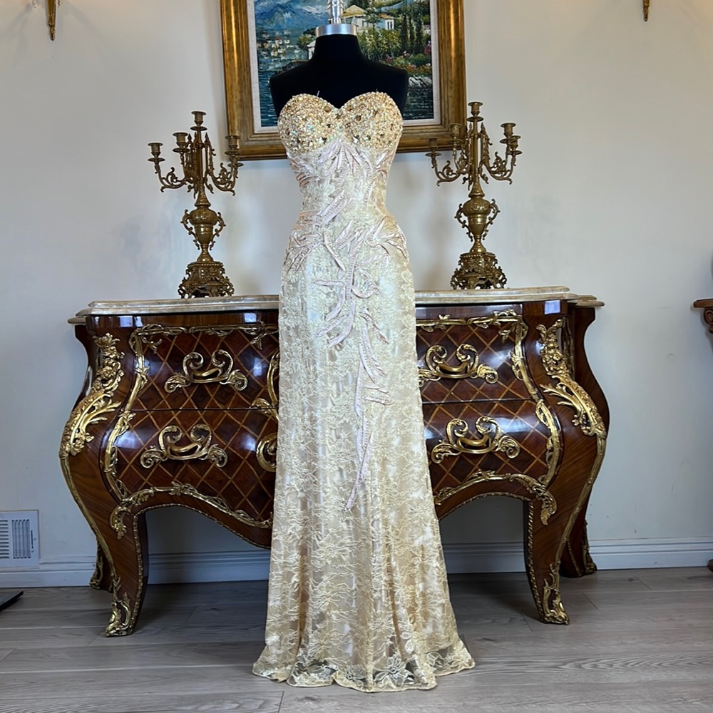 Meier Collection formal embroidery beaded pageant evening dress